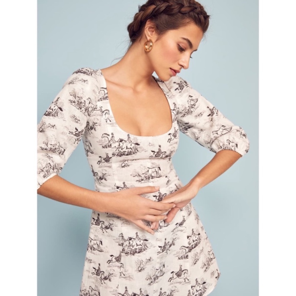Reformation Maxine Horse Print Puff Sleeve Dress 0